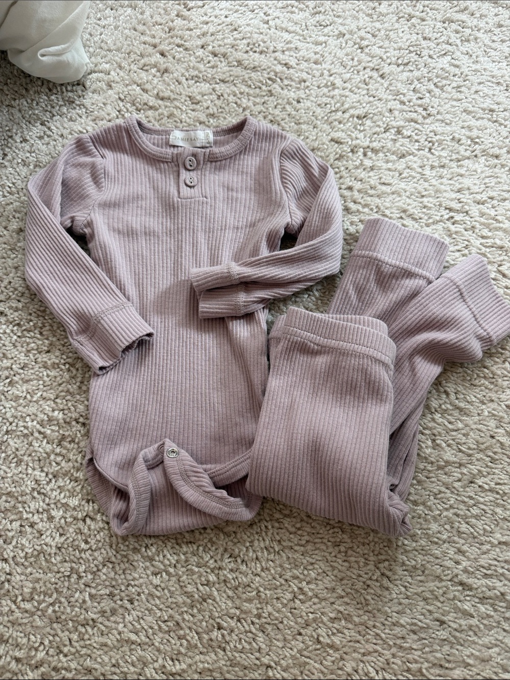 Jamie Kay Ribbed Baby Bodysuit and Pants in Dusty Lavender